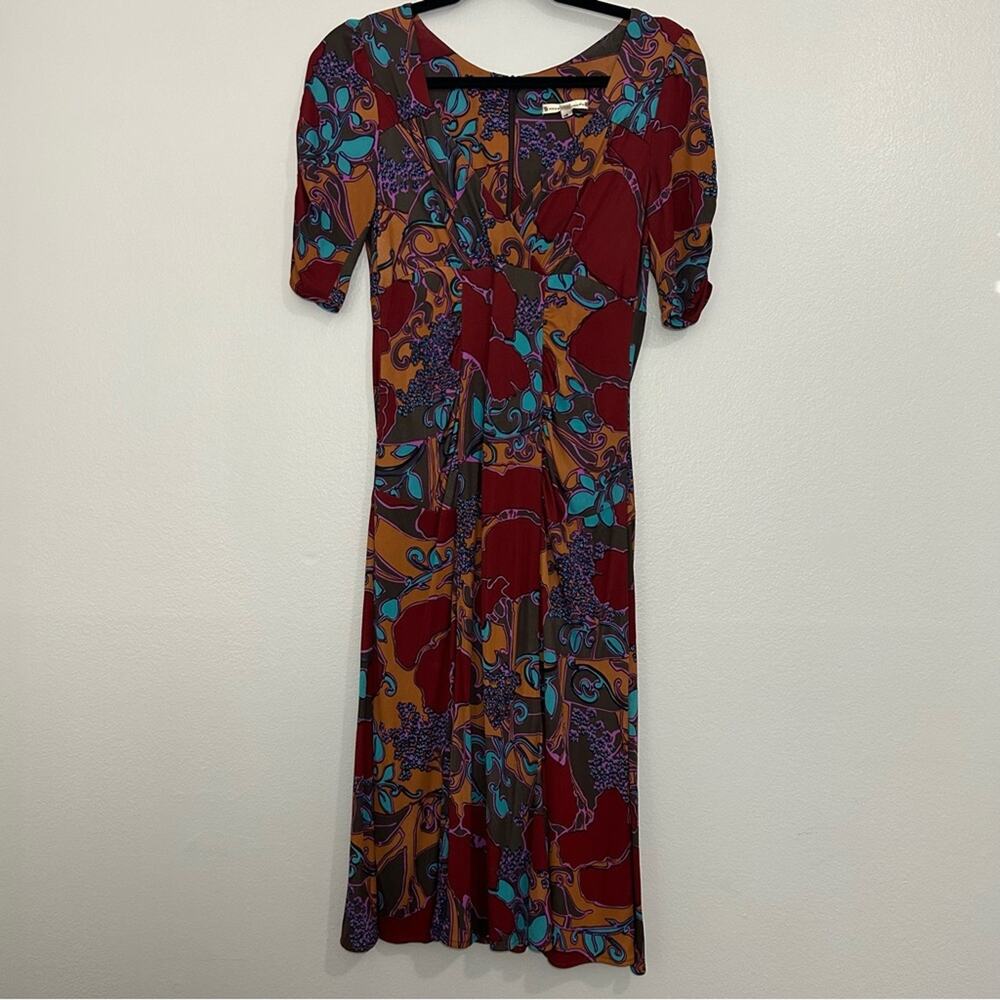 Nanette Lepore Retro Printed Surplice Ruched Dress Size 4